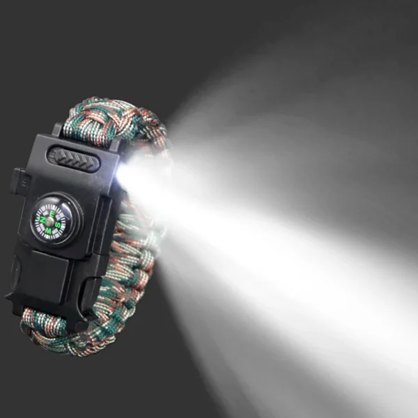 Bushcraft 4mm Paracord Compass Bracelet with Emergency Lights